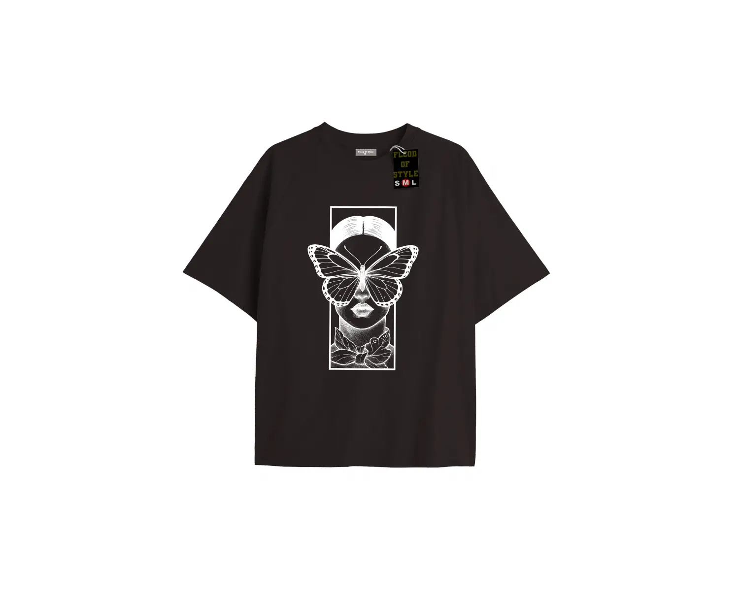 Beyaz Oversize T-shirt çerçeveyüzkelebek Özel tasarım