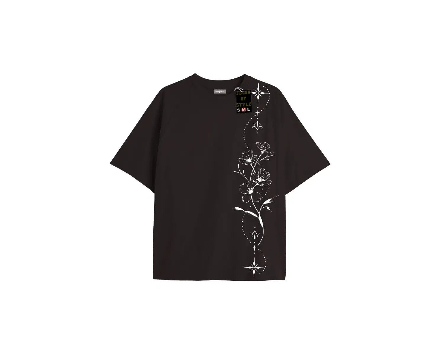 Beyaz Oversize T-shirt çiçek dal yıldız Özel tasarım