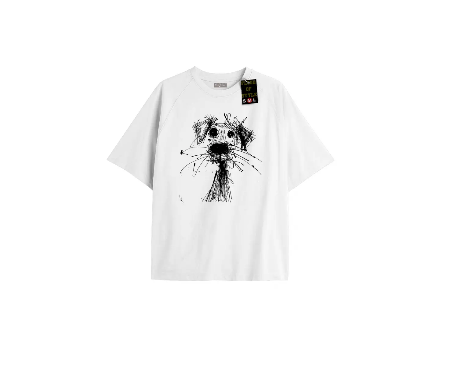 Beyaz Oversize T-shirt çizim köpek Özel tasarım