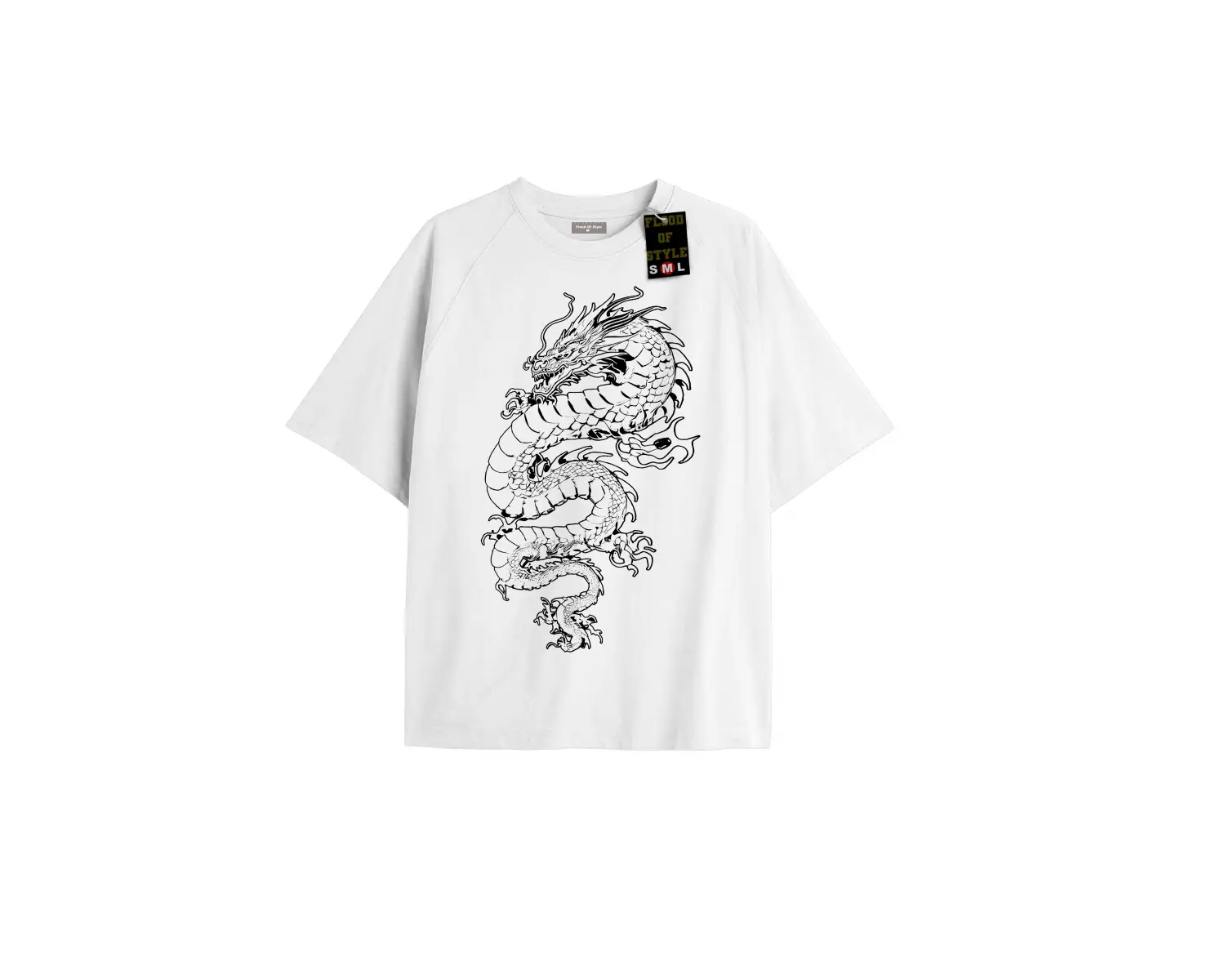 Beyaz Oversize T-shirt ejdarha Özel tasarım