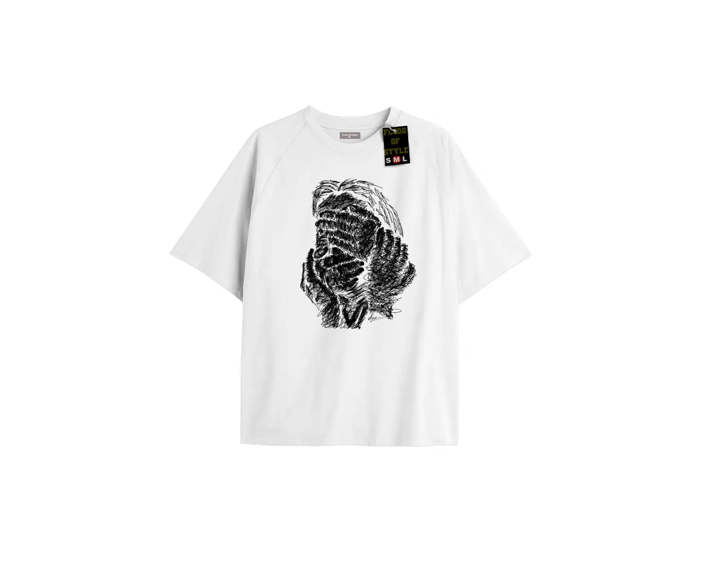 Beyaz Oversize T-shirt el yüz tasarımı Özel tasarım