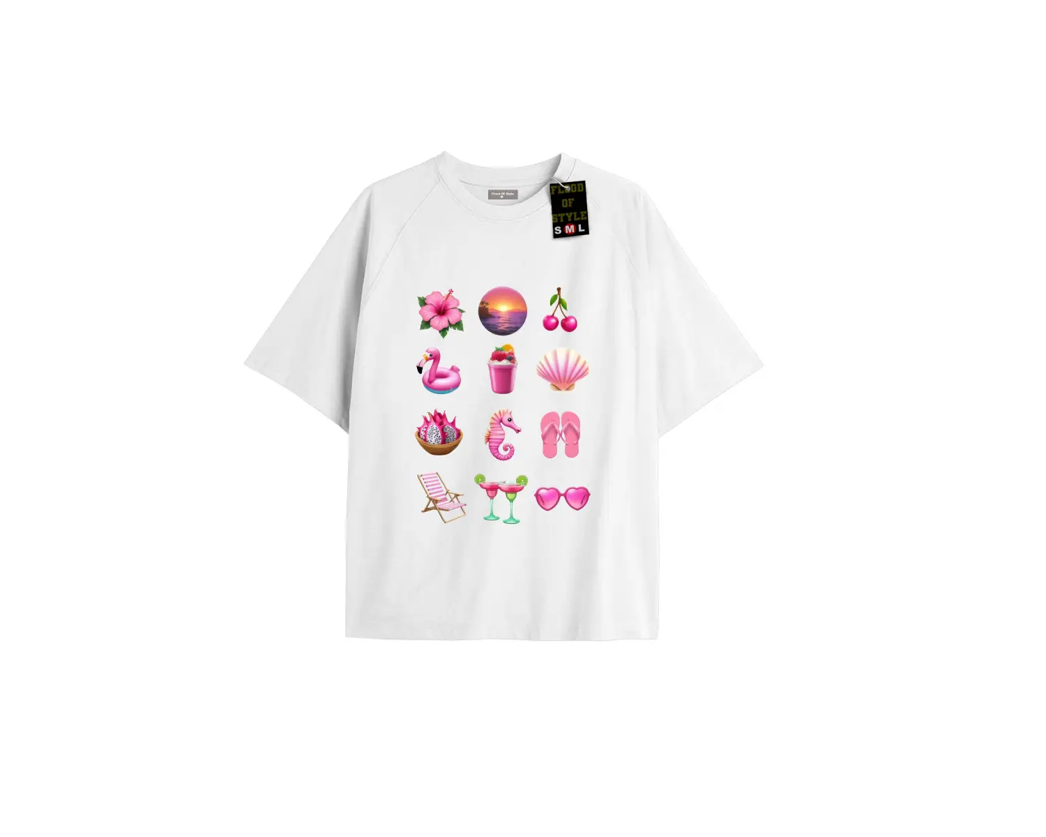 Beyaz Oversize T-shirt emoji pink Özel tasarım
