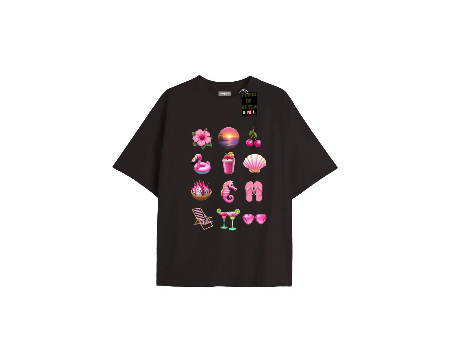 Beyaz Oversize T-shirt emoji pink Özel tasarım