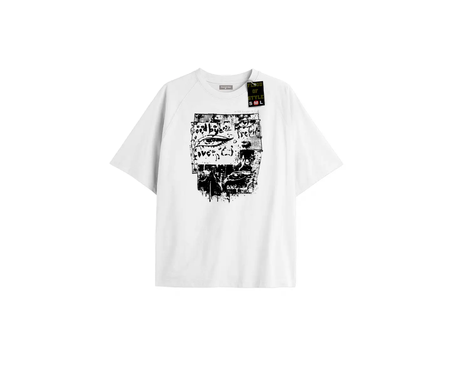 Beyaz Oversize T-shirt göz baskı Özel tasarım