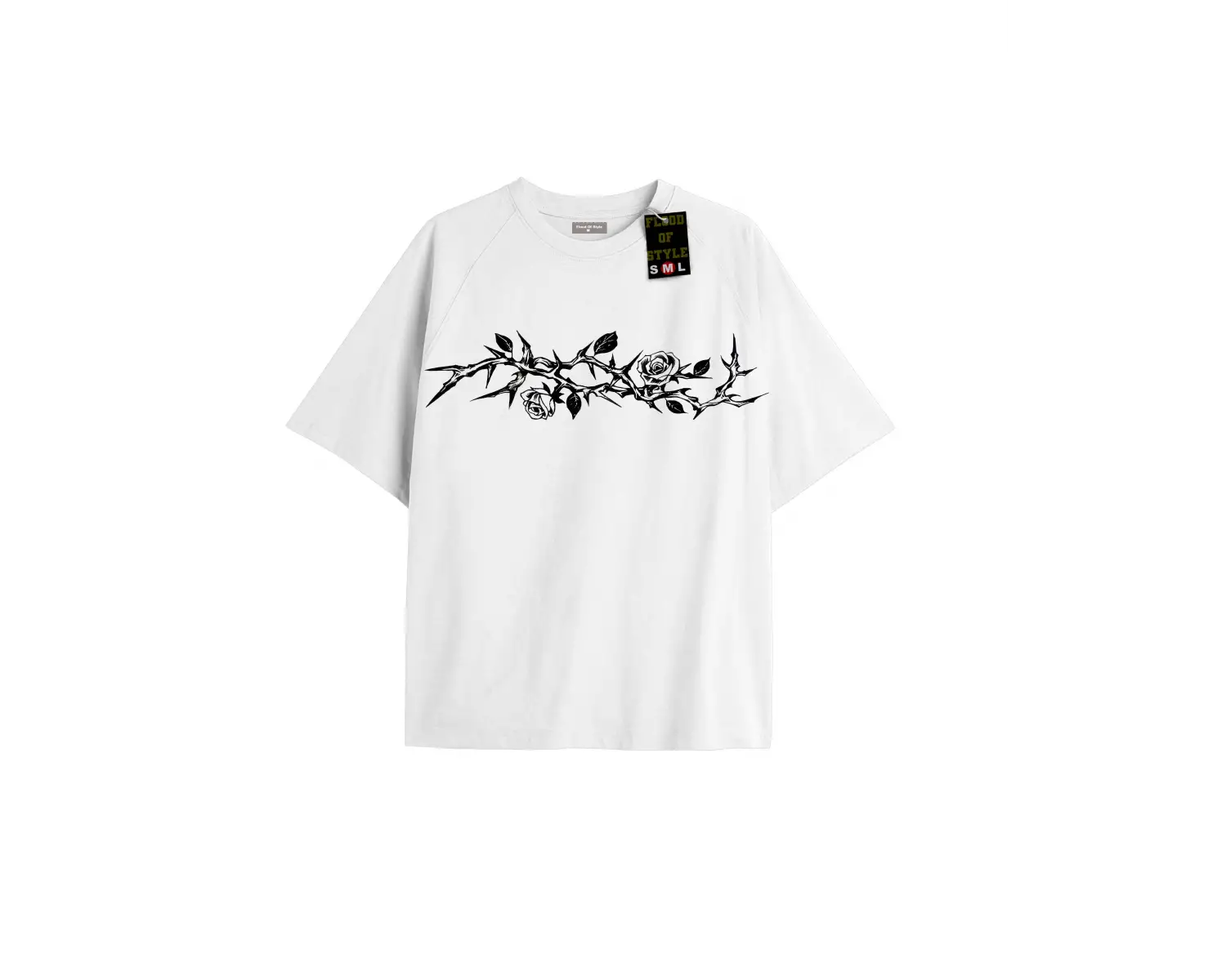 Beyaz Oversize T-shirt gül yaprak dal Özel tasarım