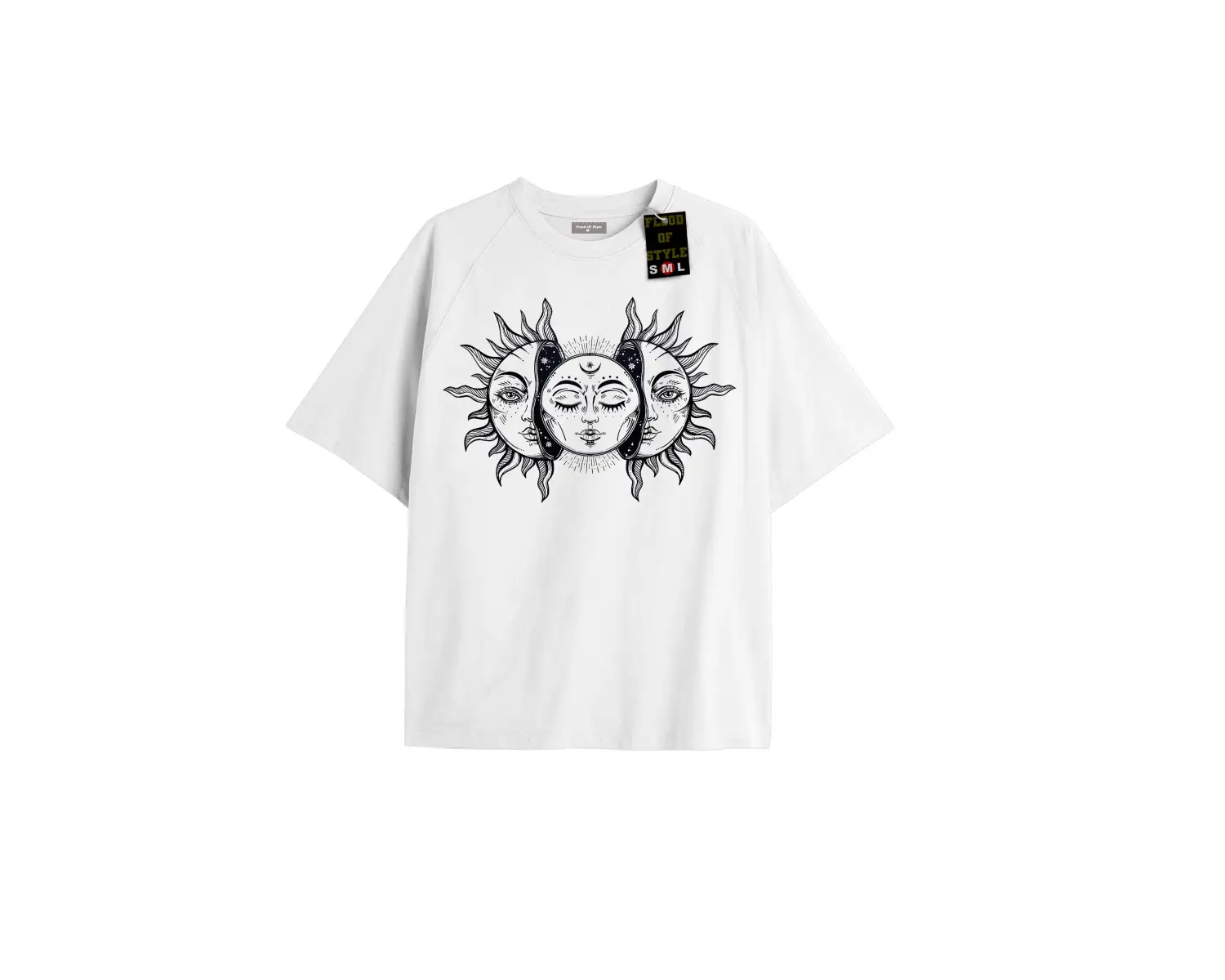 Beyaz Oversize T-shirt güneş ay Özel tasarım