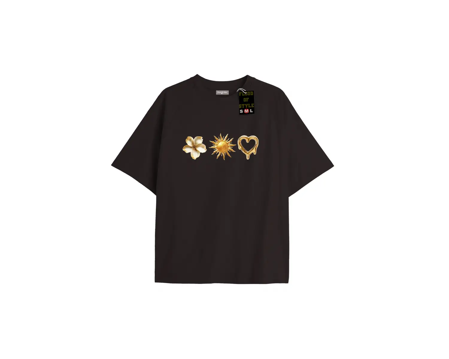 Beyaz Oversize T-shirt güneş kalp çiçek Özel tasarım