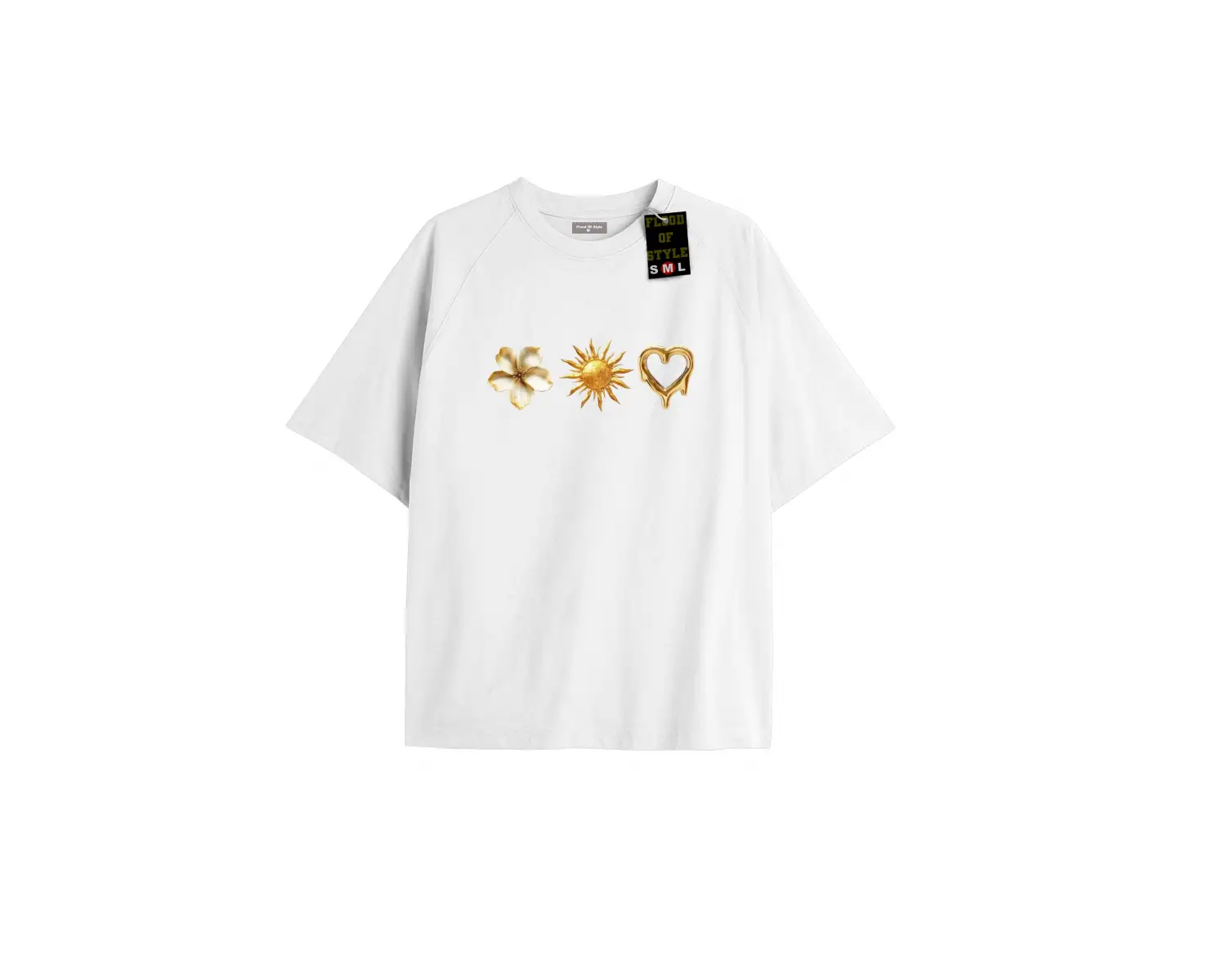 Beyaz Oversize T-shirt güneş kalp çiçek Özel tasarım