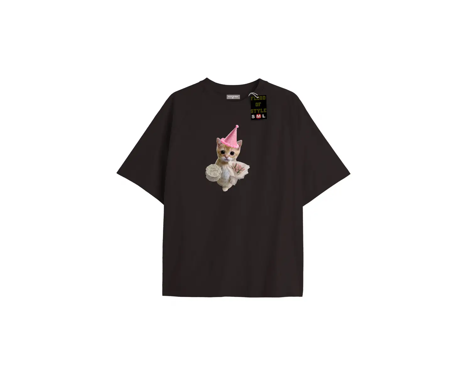 Beyaz Oversize T-shirt happy kedi Özel tasarım