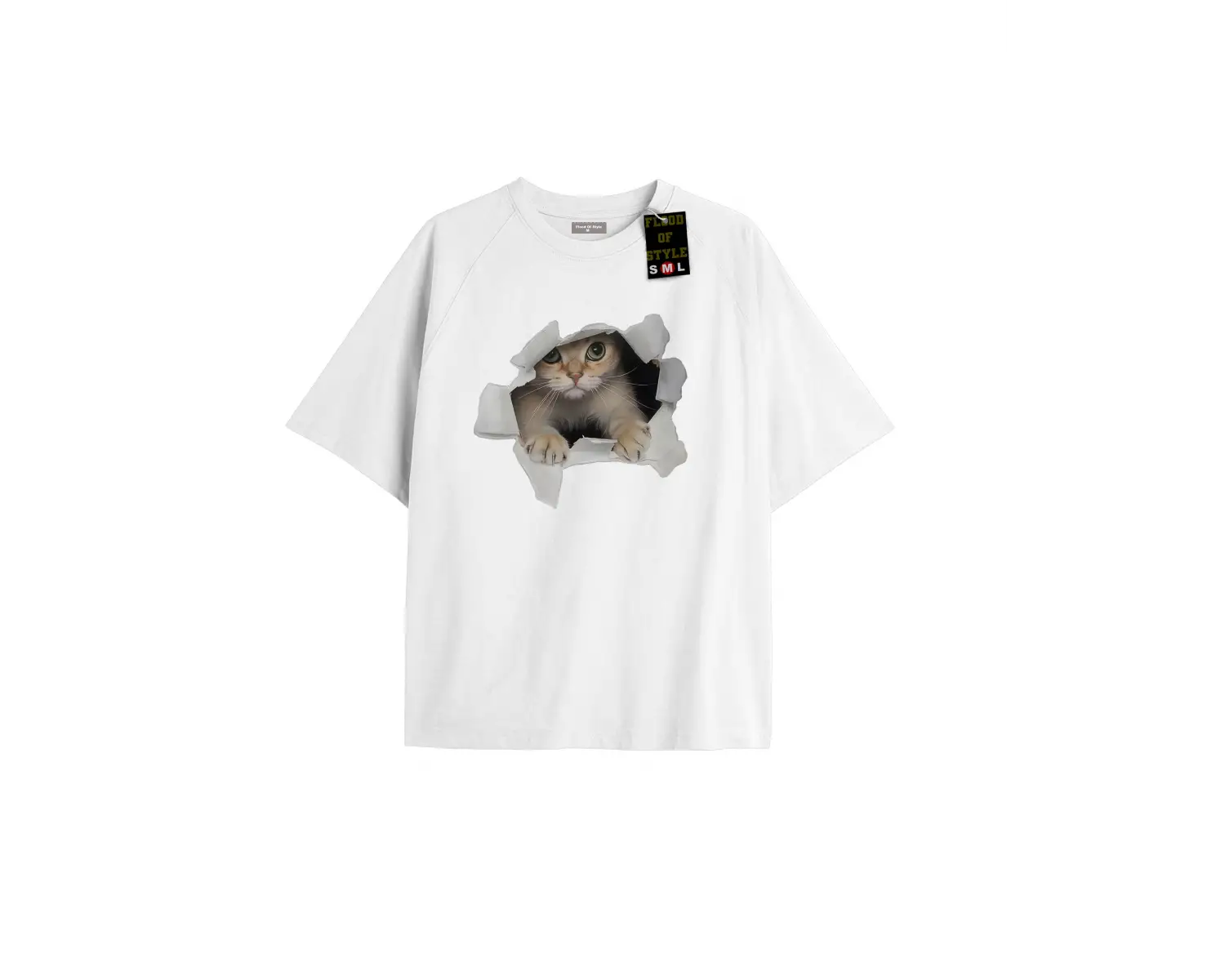 Beyaz Oversize T-shirt kedi Özel tasarım