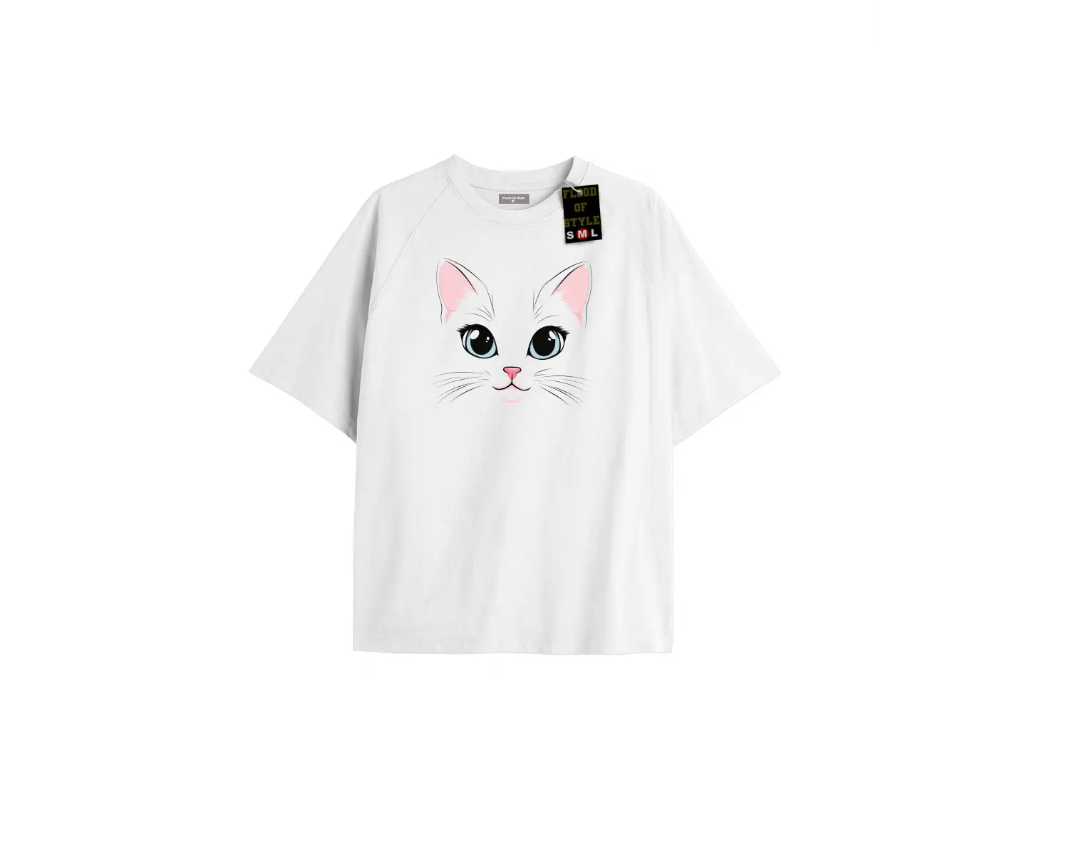 Beyaz Oversize T-shirt kedi Özel tasarım