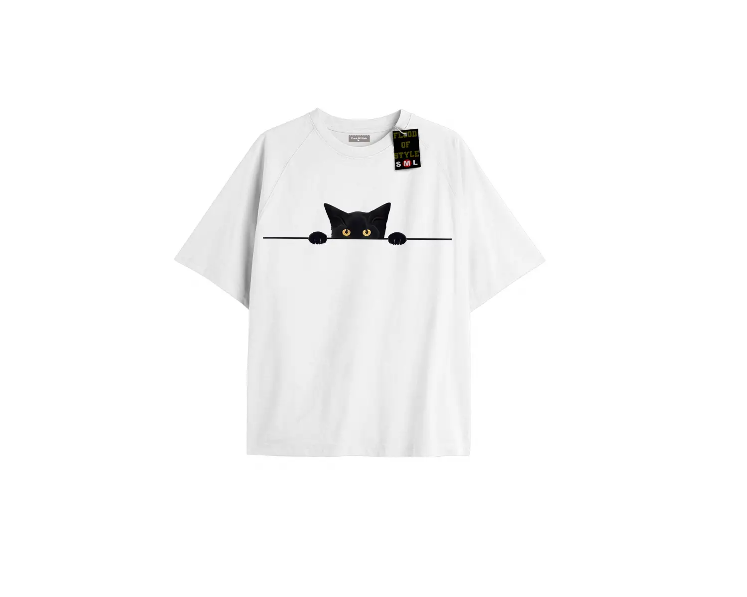 Beyaz Oversize T-shirt kedi Özel tasarım