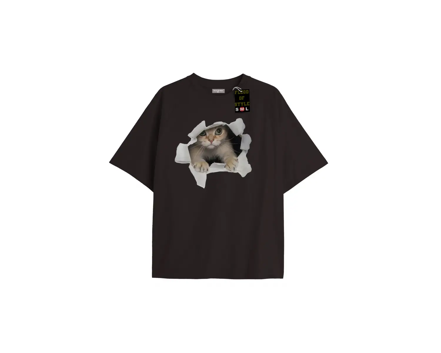 Beyaz Oversize T-shirt kedi Özel tasarım