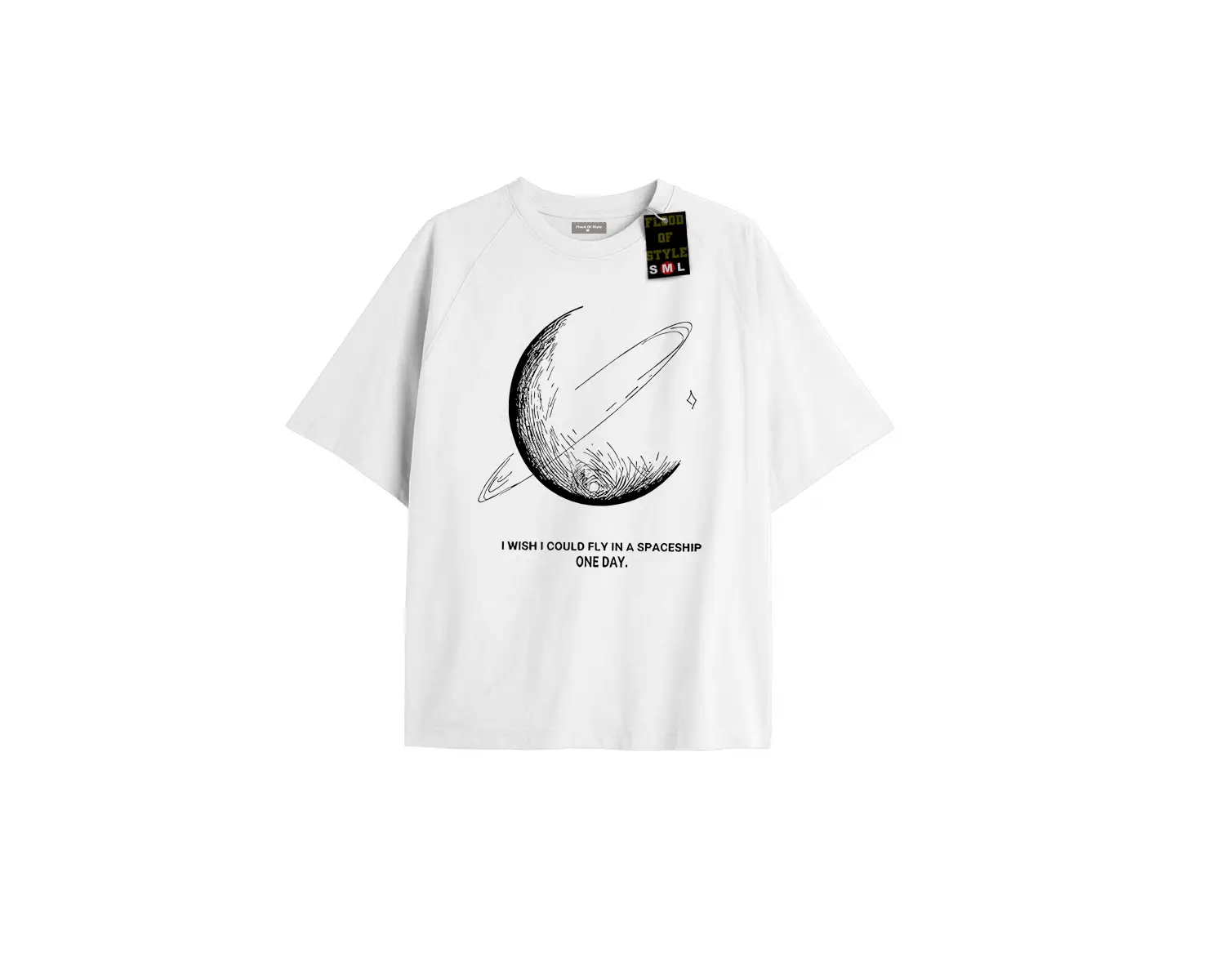 Beyaz Oversize T-shirt keşke bir uzay gemis ile uçabilsem Özel tasarım