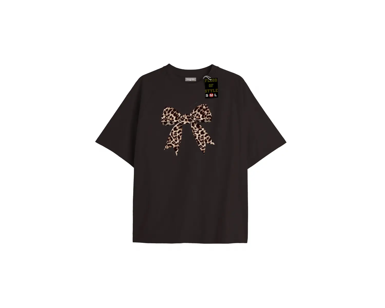 Beyaz Oversize T-shirt leopar kurdale Özel tasarım