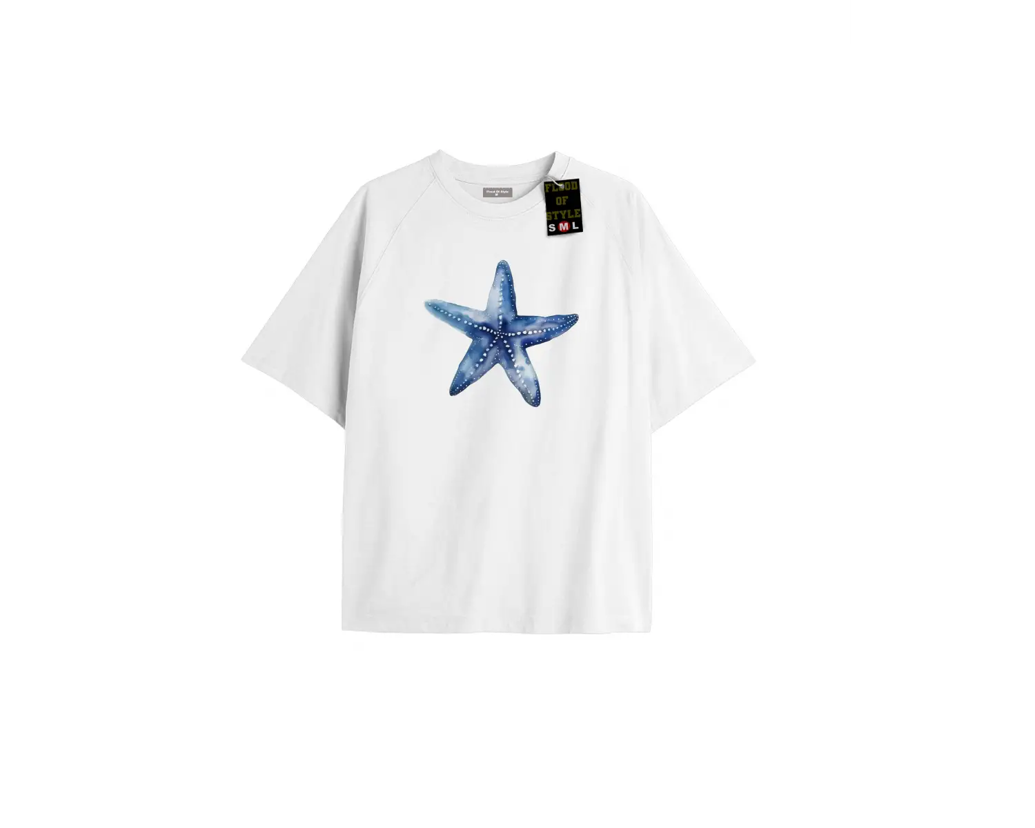 Beyaz Oversize T-shirt mavi Özel tasarım