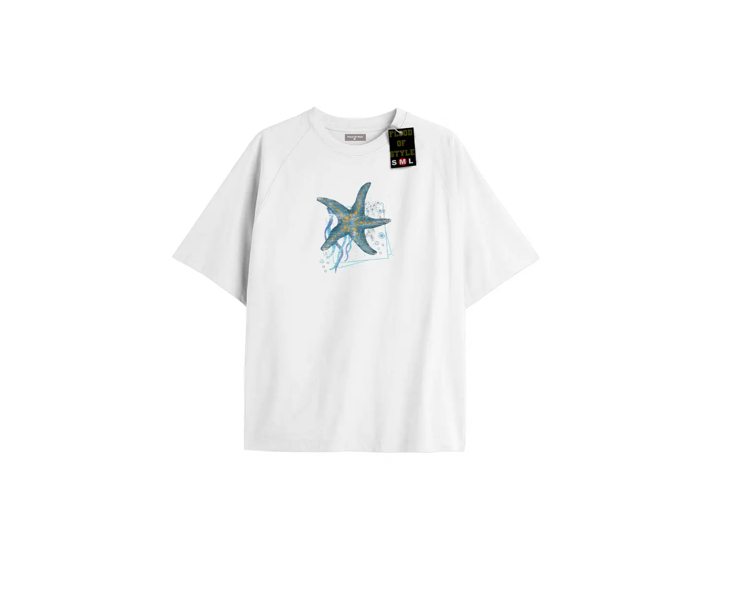 Beyaz Oversize T-shirt mavi yıldız Özel tasarım