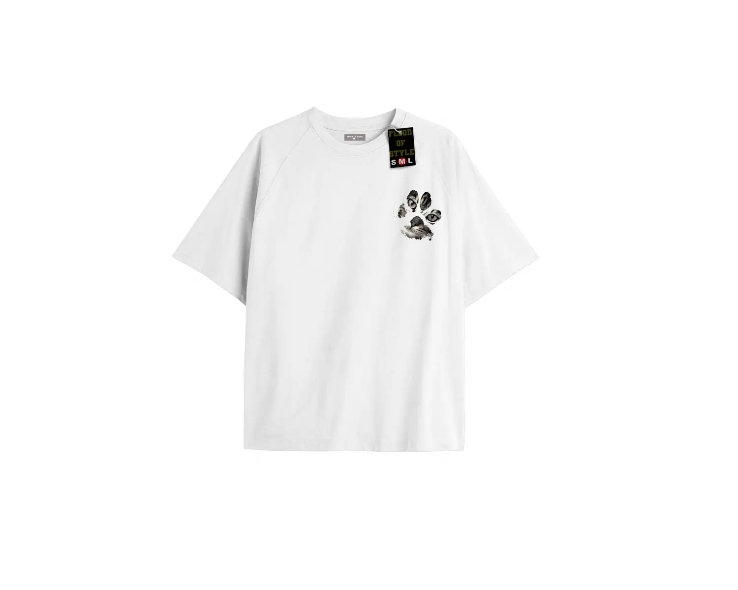 Beyaz Oversize T-shirt minimal kedi patisi Özel tasarım