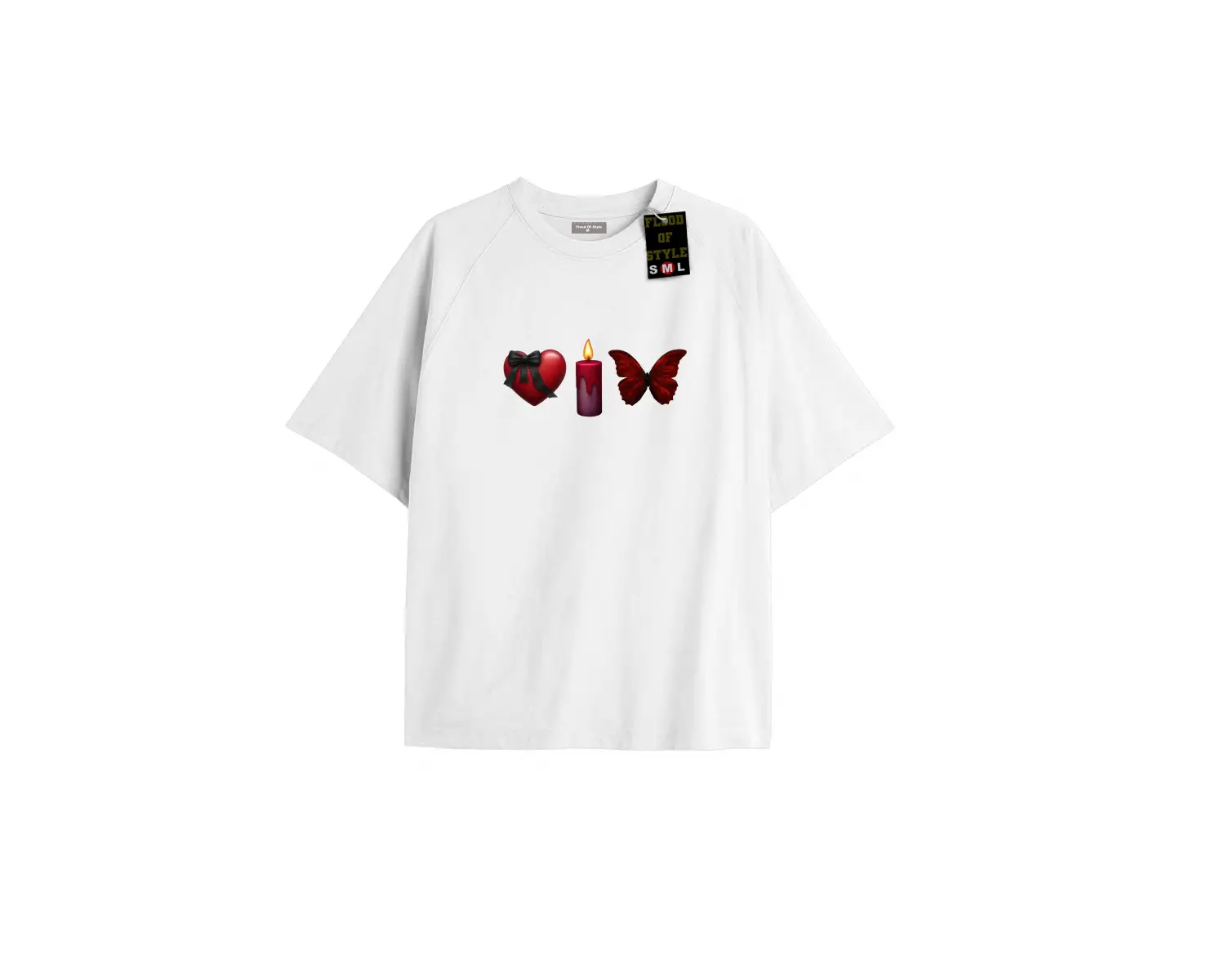 Beyaz Oversize T-shirt mum kalp kelebek Özel tasarım