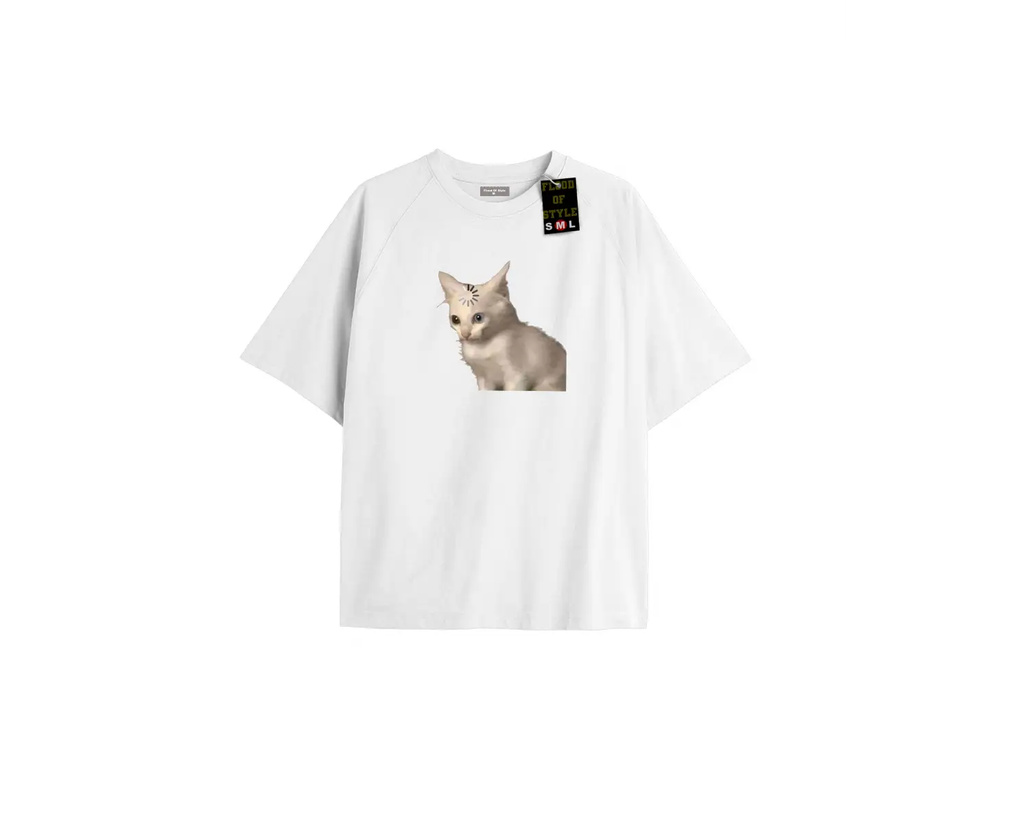 Beyaz Oversize T-shirt şaşkın kedi Özel tasarım