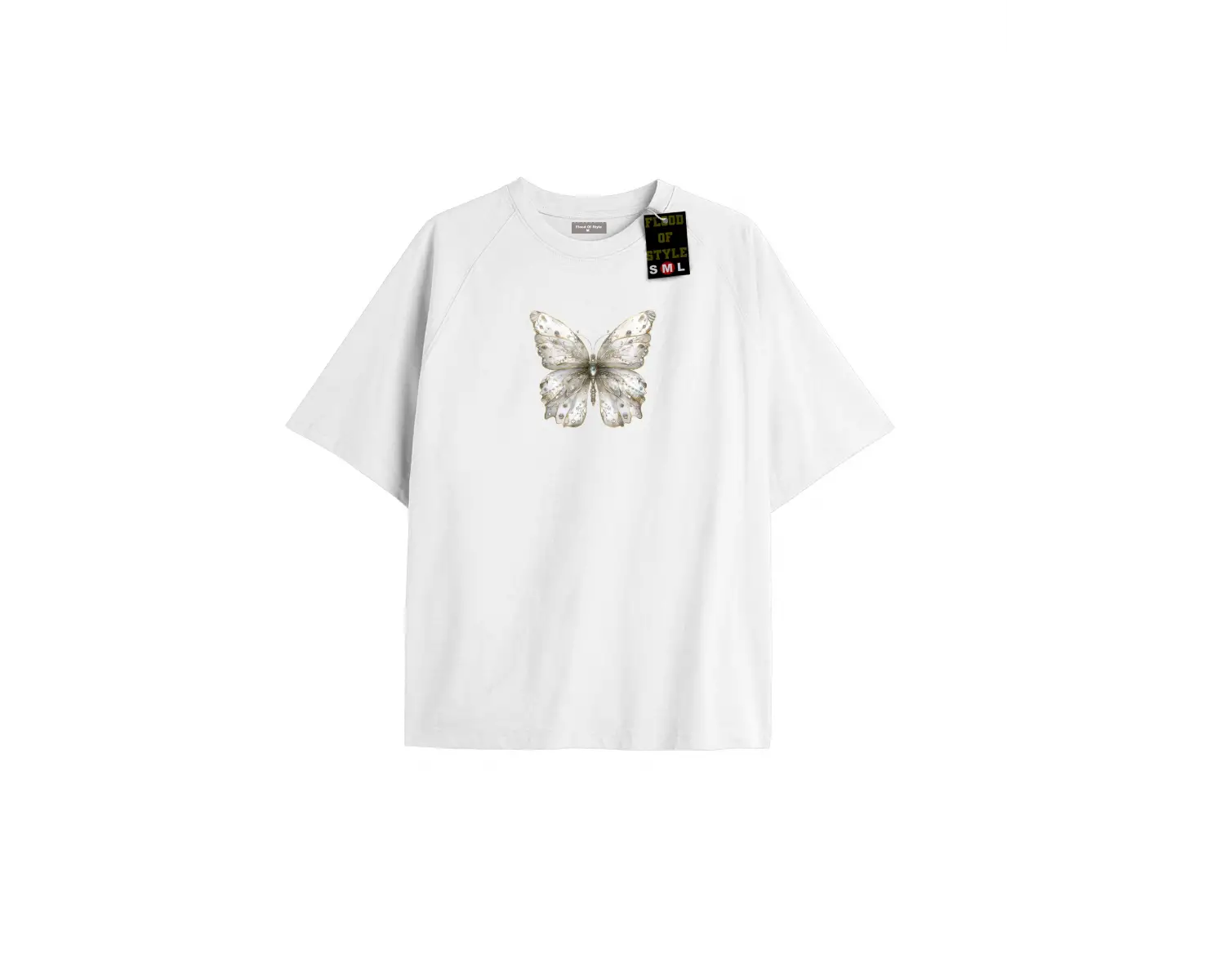Beyaz Oversize T-shirt taş desenli kelebek Özel tasarım
