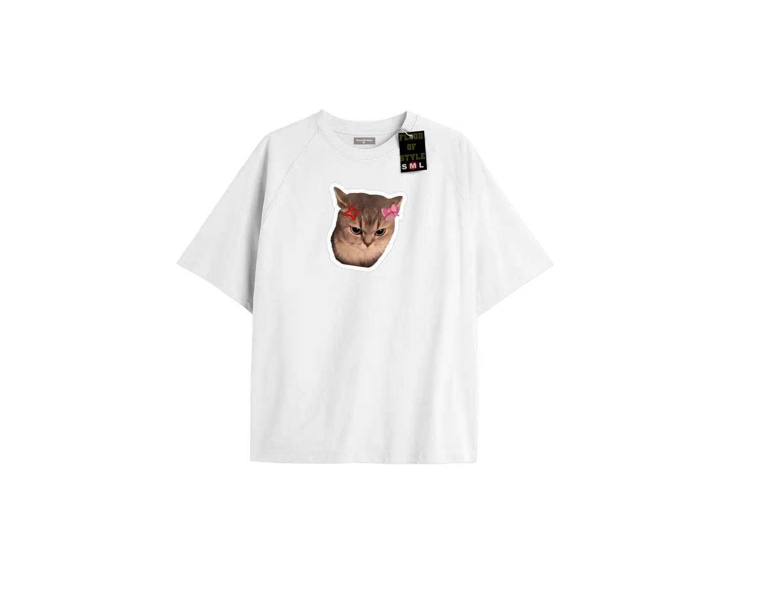 Beyaz Oversize T-shirt tatlı kızgın kedi Özel tasarım