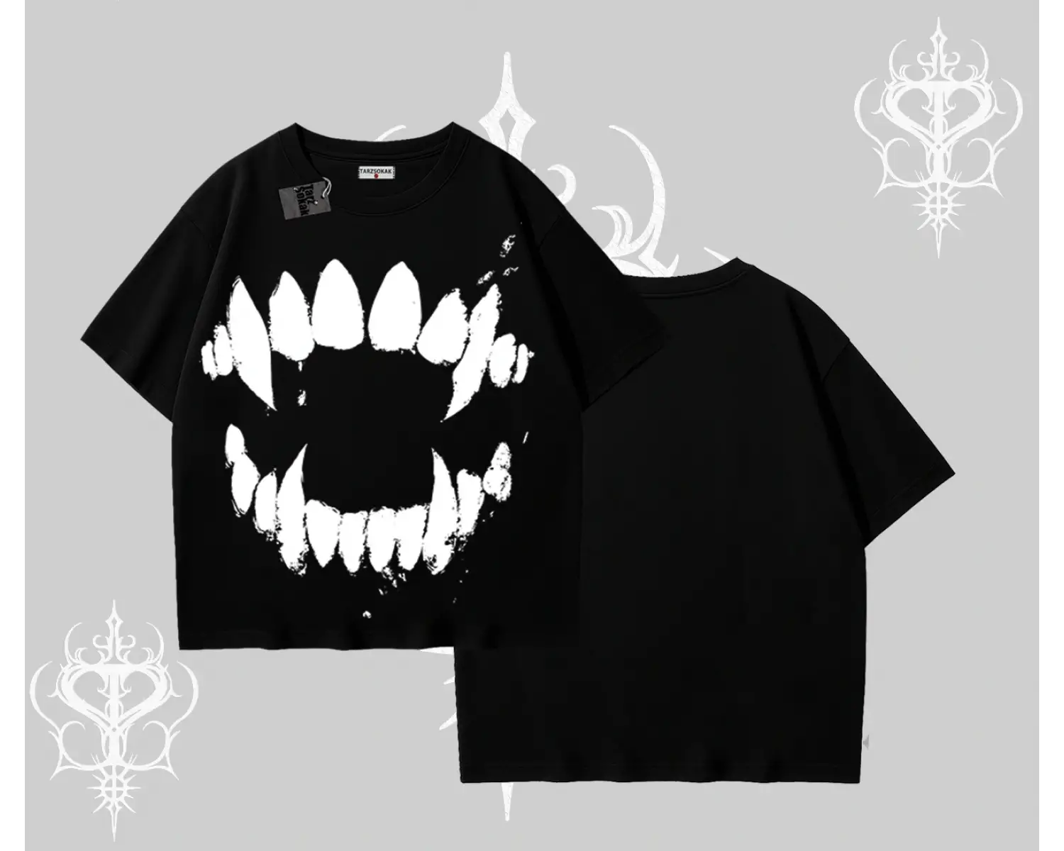 Beyaz Oversize Tişört Vampir Dış