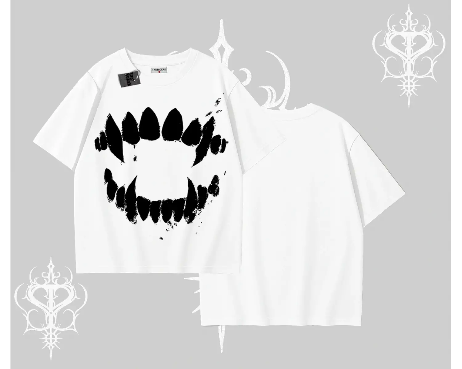 Beyaz Oversize Tişört Vampir Dış