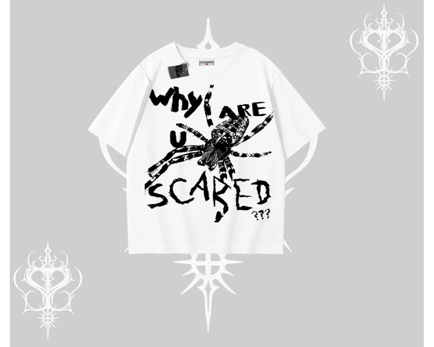 Beyaz Oversize Tişört Why are u Scared