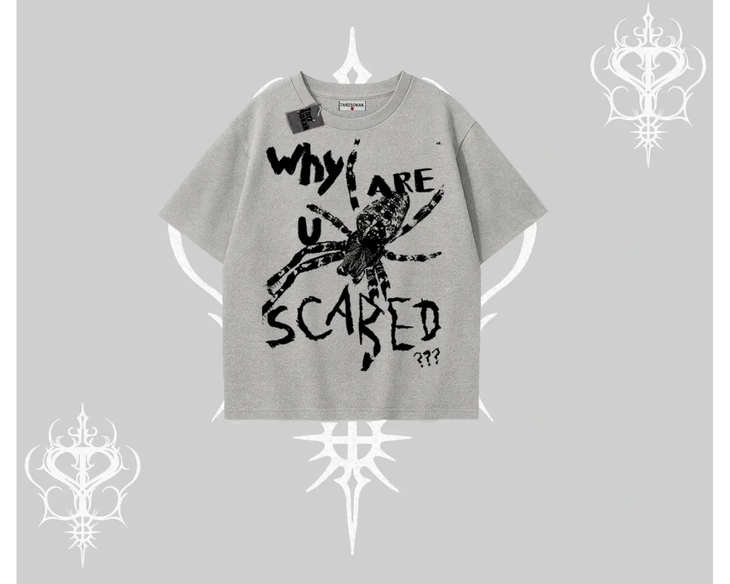 Beyaz Oversize Tişört Why are u Scared