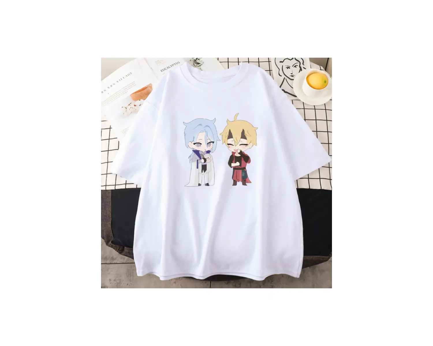 Beyaz Oyun Genshin Etki Kamisato Ayato ve Thoma Yaz Kawaii Karikatür