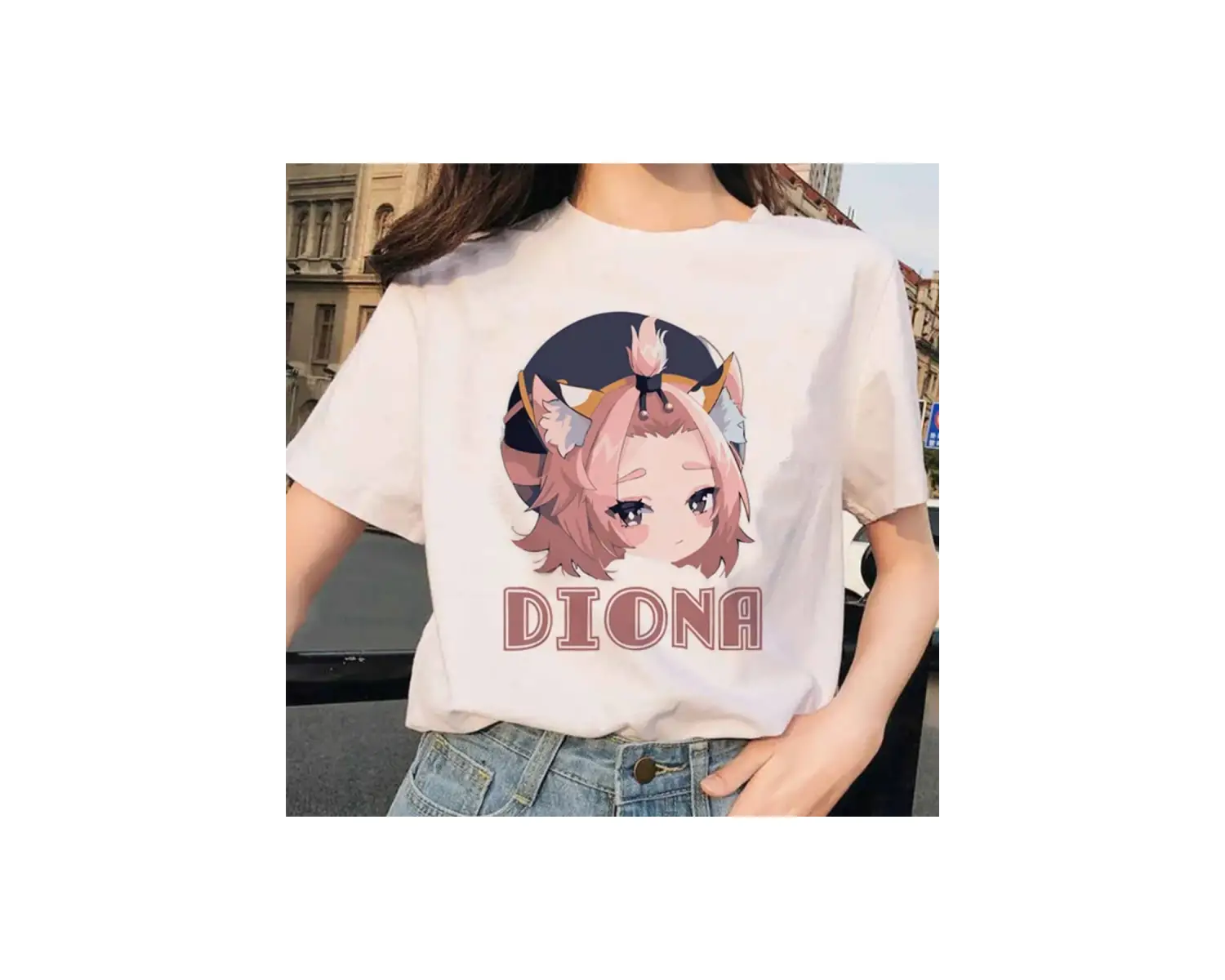 Beyaz Paimon Genshin darbe Venti Xiao Diona dishirt Kaeya karikatür