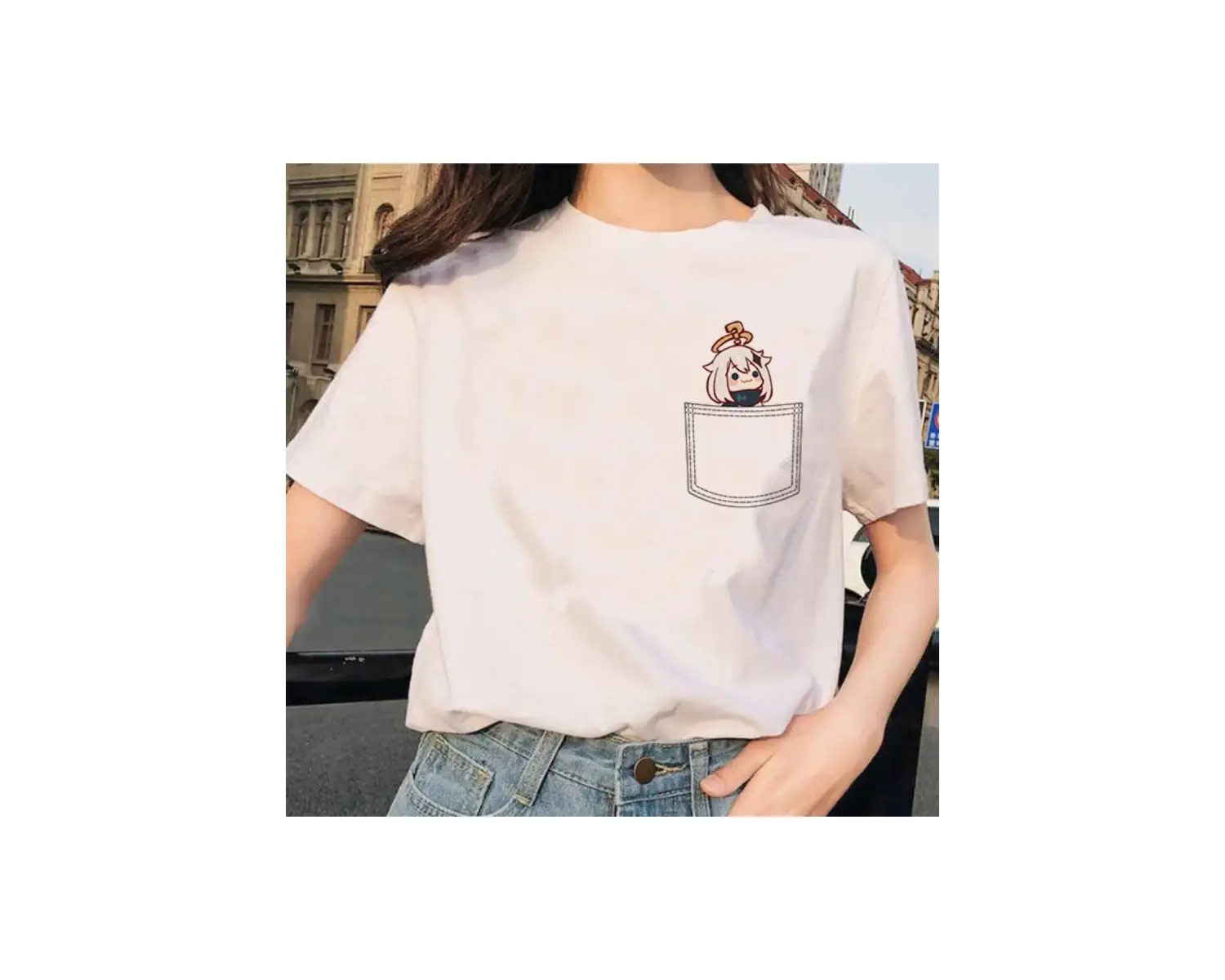 Beyaz Paimon Genshin darbe Venti Xiao Diona dishirt Kaeya karikatür