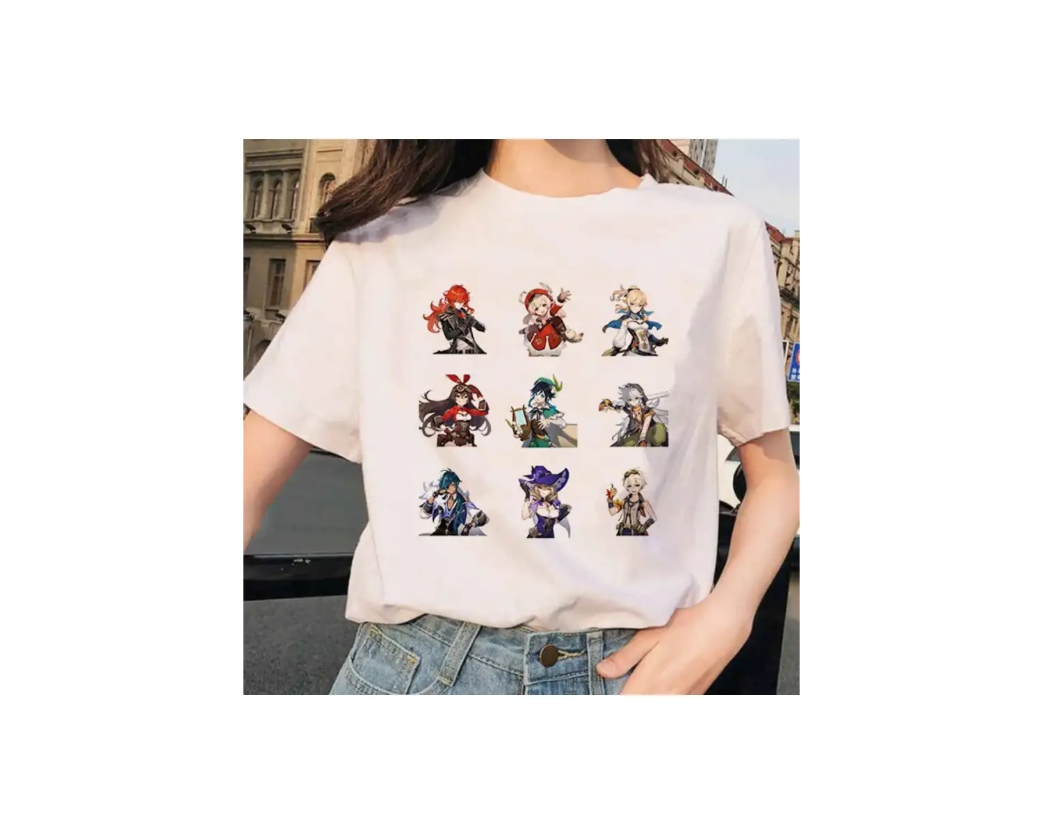 Beyaz Paimon Genshin darbe Venti Xiao Diona dishirt Kaeya karikatür