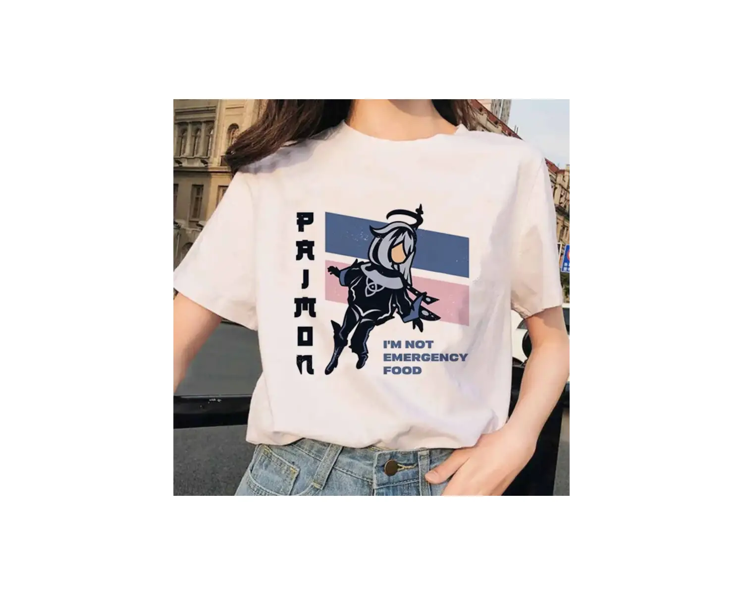 Beyaz Paimon Genshin darbe Venti Xiao Diona dishirt Kaeya karikatür