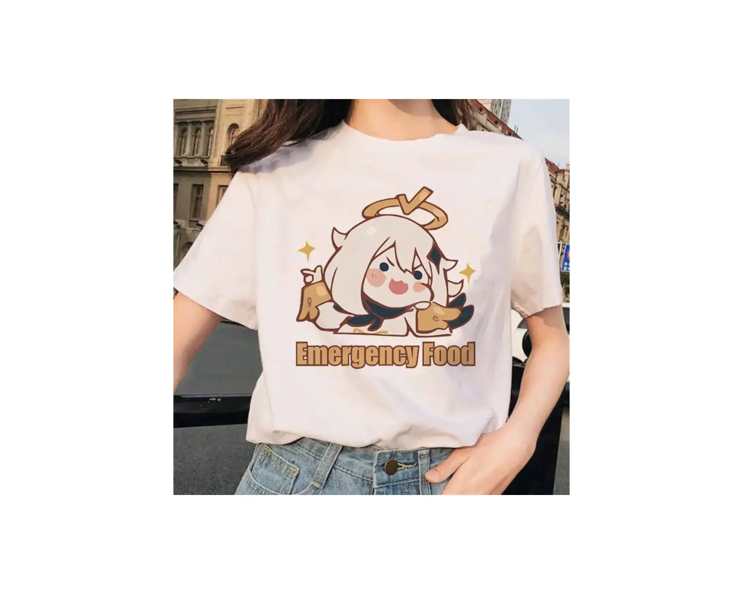 Beyaz Paimon Genshin darbe Venti Xiao Diona dishirt Kaeya karikatür