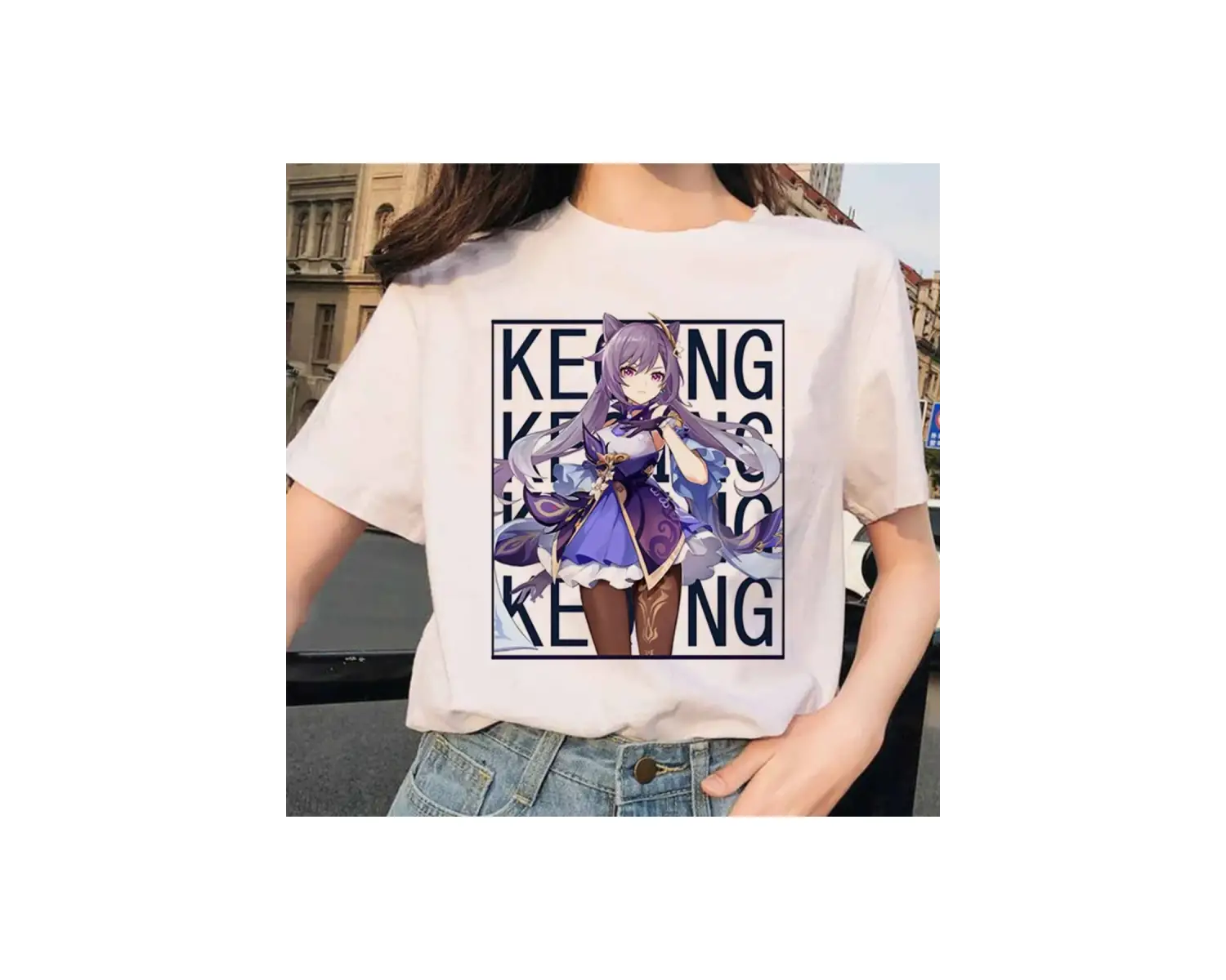 Beyaz Paimon Genshin darbe Venti Xiao Diona dishirt Kaeya karikatür