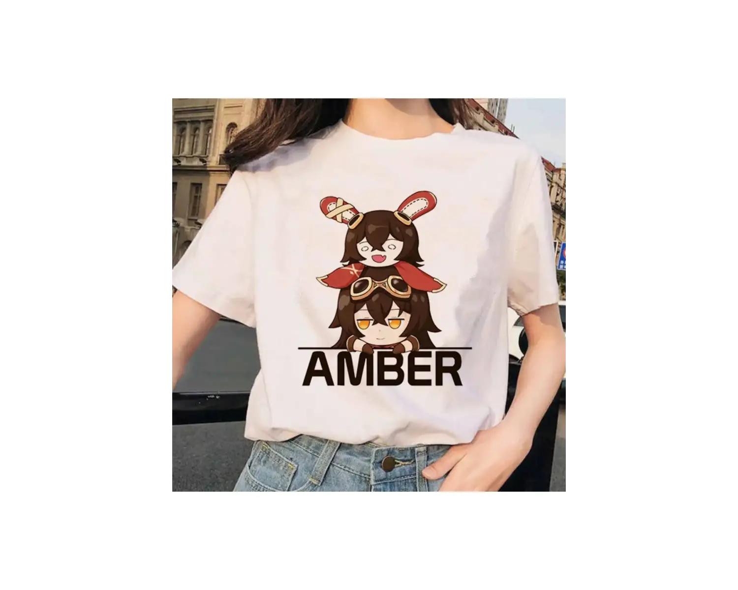 Beyaz Paimon Genshin darbe Venti Xiao Diona dishirt Kaeya karikatür