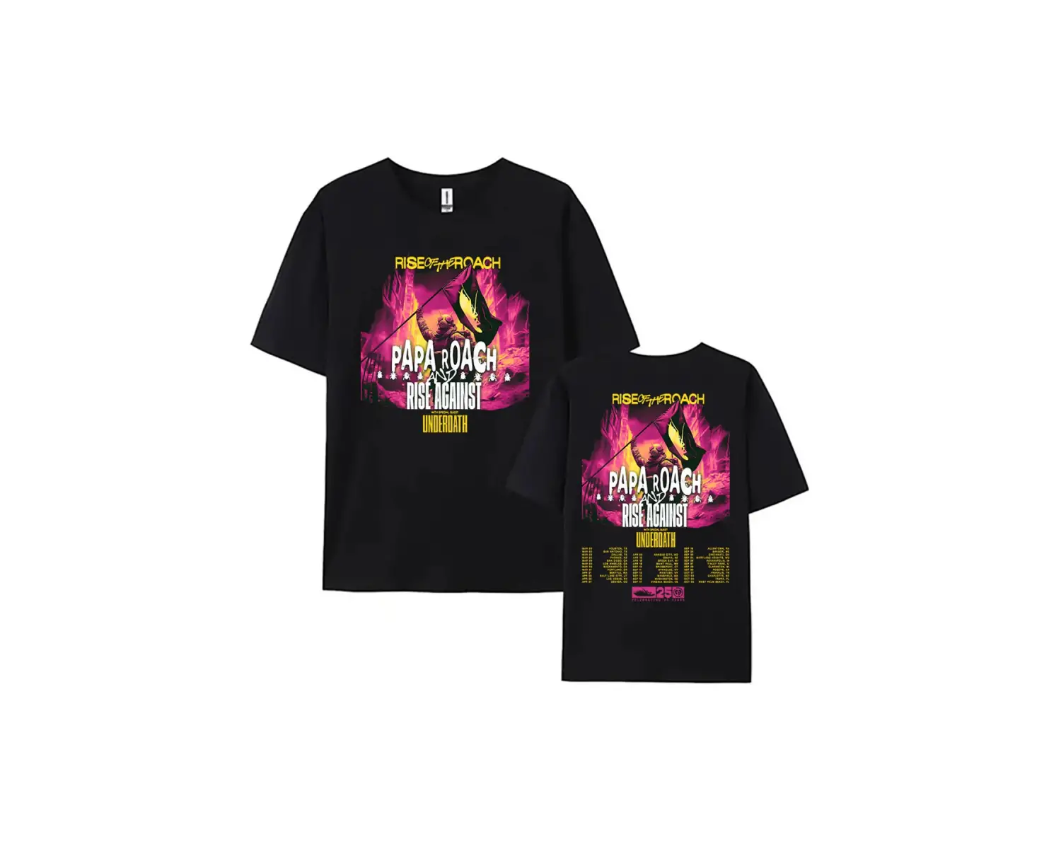 Beyaz PAPA ROACH ve Canlı, Roacha Karşı Yükseliş Turu Grafik Yaz Tees