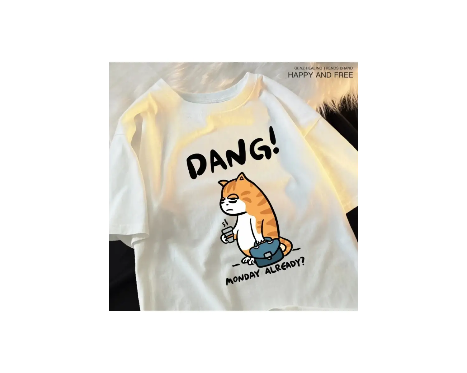 Beyaz Pazartesi Zaten Dang Yorgun Kahve Çalışma Kedi Baskılar an Tee Hip Hop T Rah