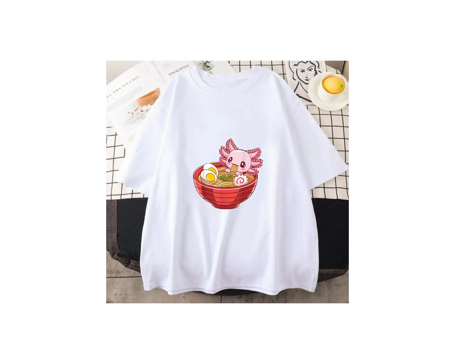 Beyaz Pembe Axolotl Harajuku Kawaii/sevimli bahar ve yaz kısa