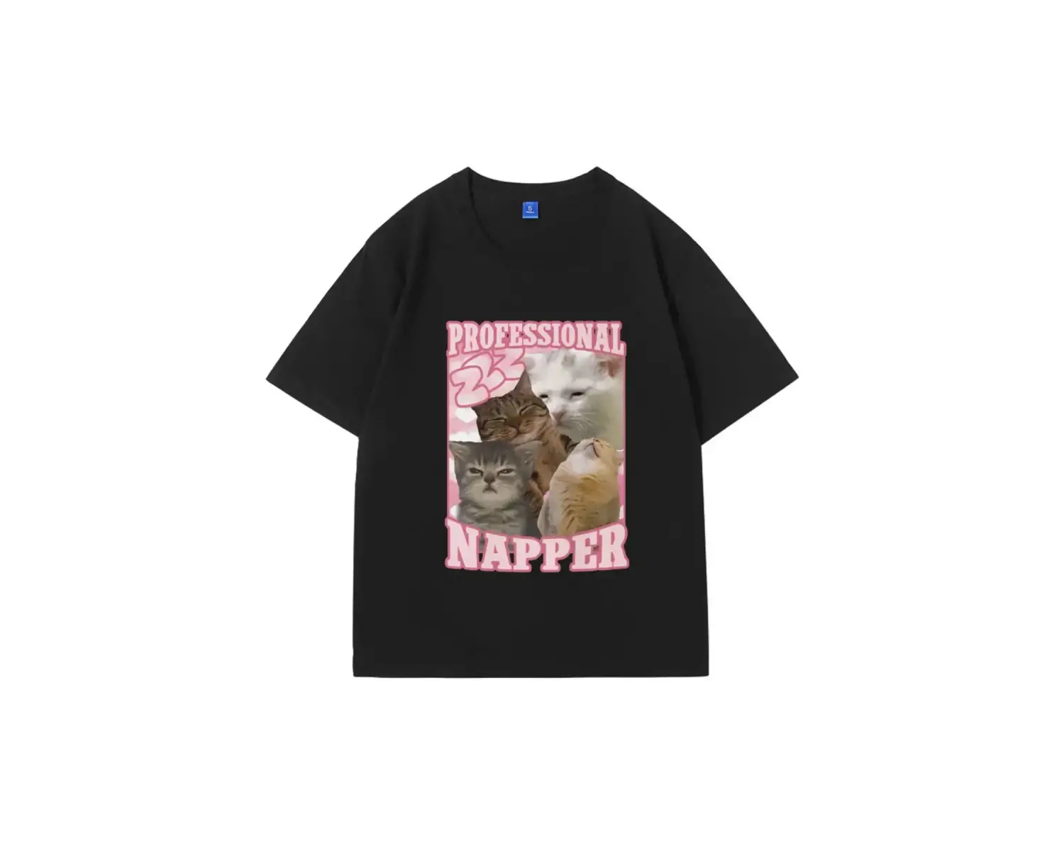 Beyaz Profesyonel Napper Komik Kedi Meme üyük Boy Tshirt Vintage Es