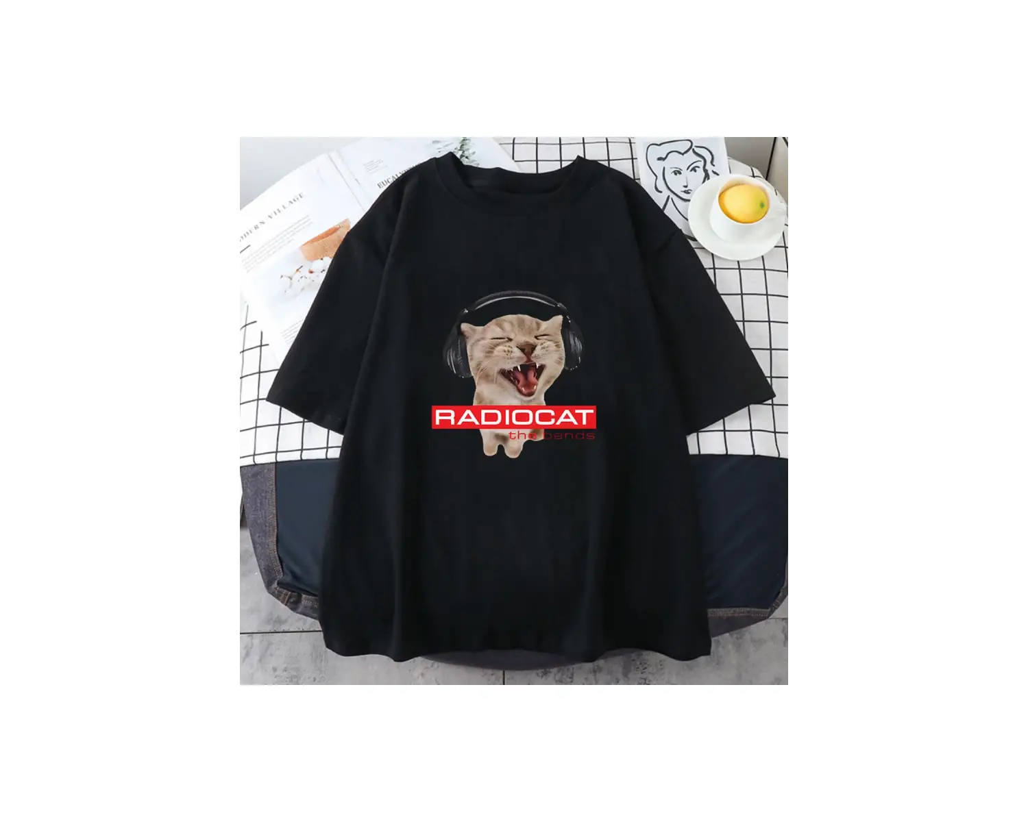 Beyaz Radiohead Kedi Karikatür baskılı Sevimli Grafik lar için Yumuşak