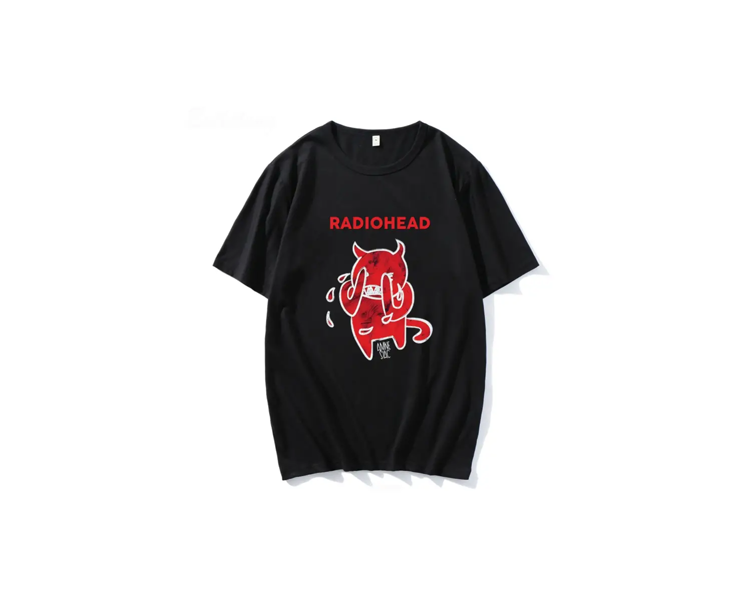 Beyaz Radiohead Sevimli Şeytan Ağlama Tshirt Bant Rock Komik Müzik Albümü Baskı