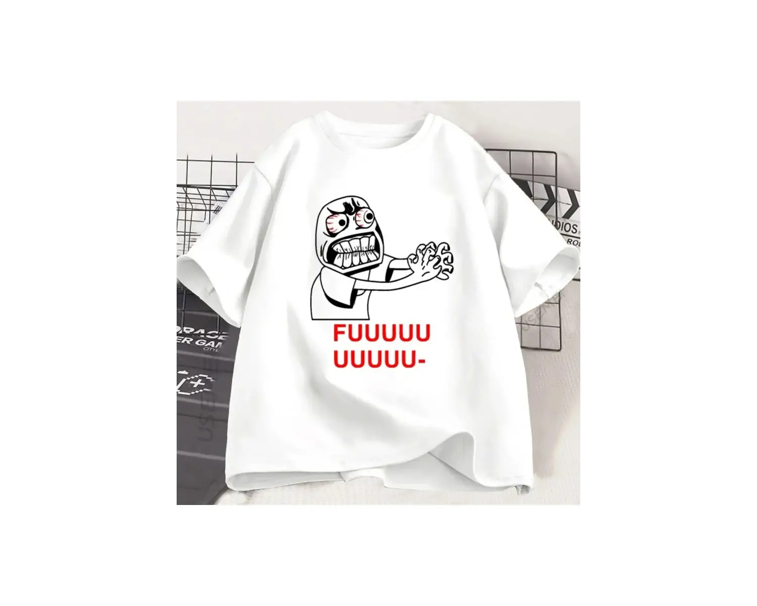 Beyaz Rage Guy gın Fuu Yüz Meme Gevşek Komik Grafik Tees Adam için Yaz Üstleri Giy