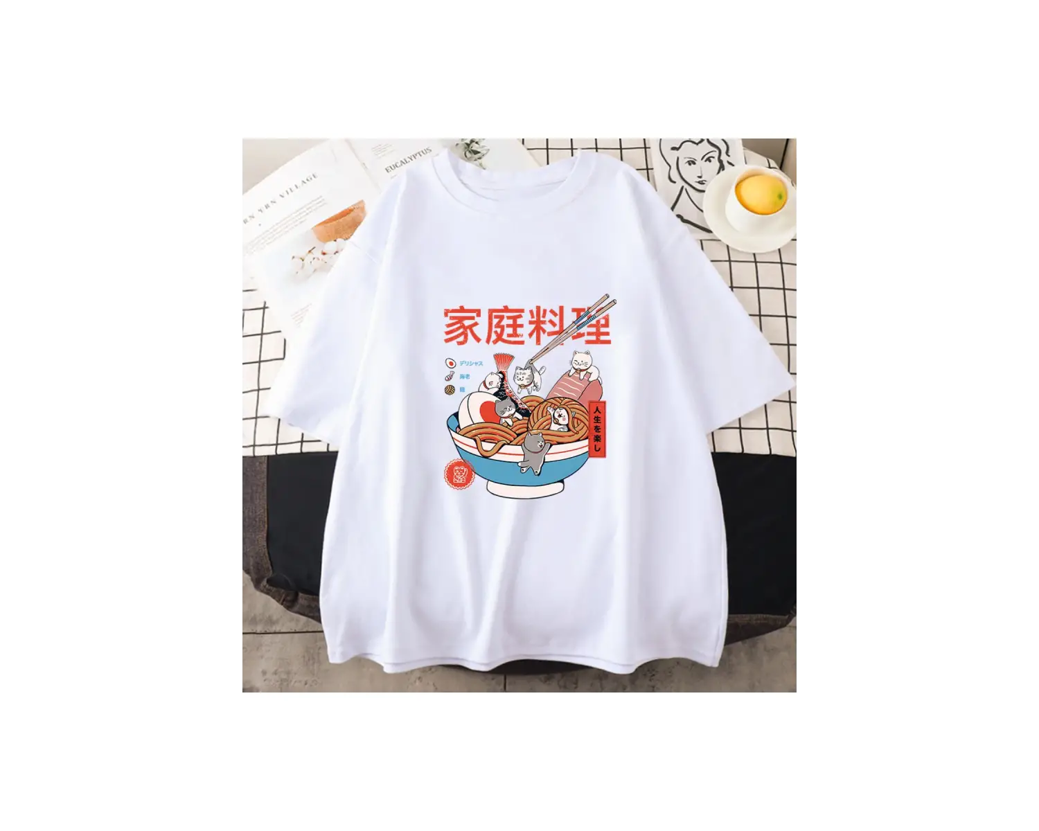 Beyaz Ramen Kediler japon animesi Karakterler Yaz Harajuku Kawaii