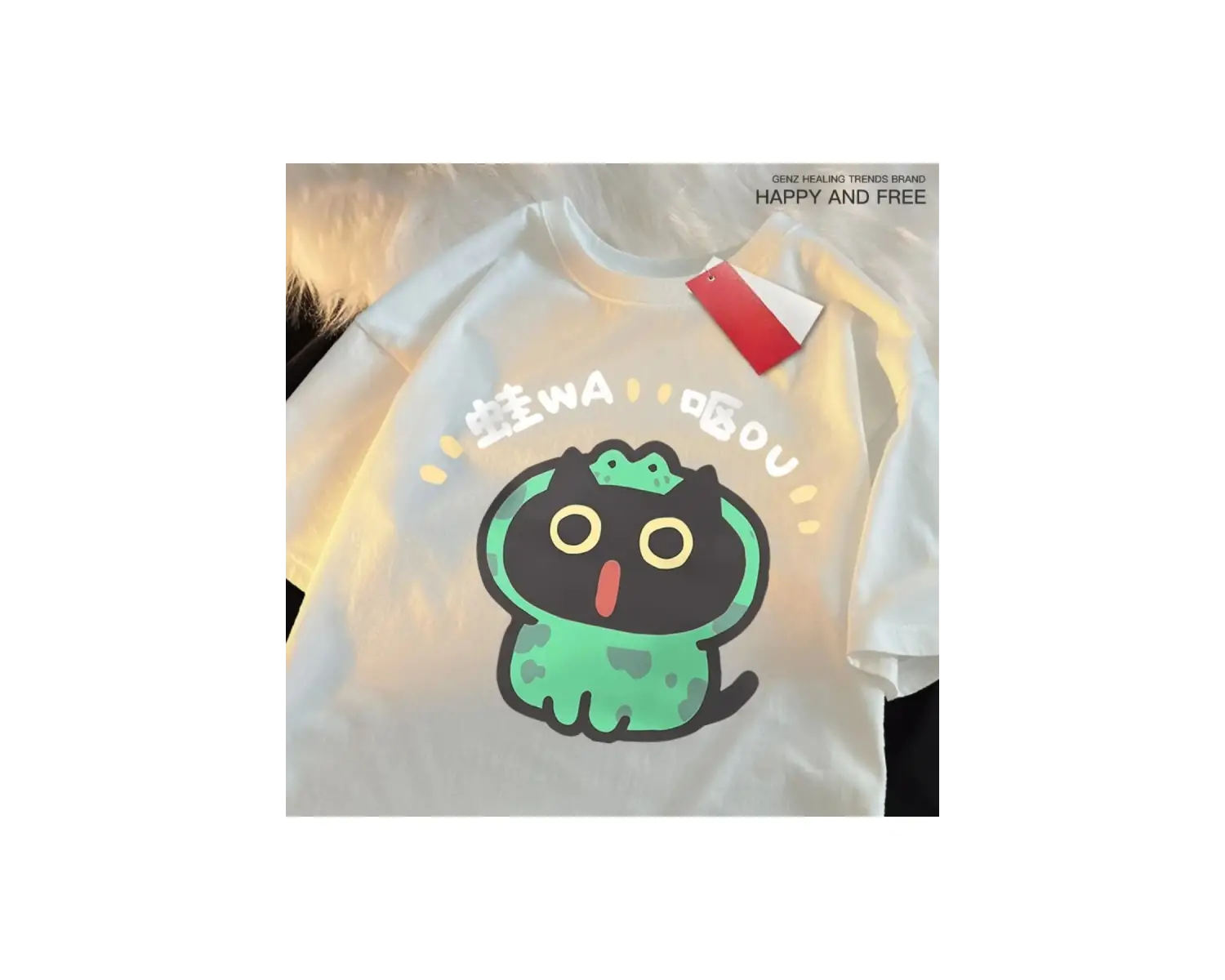 Beyaz Rol Oynayan Kurbağa Kedi Bisiklet Yaka leri Ter Desen Kısa