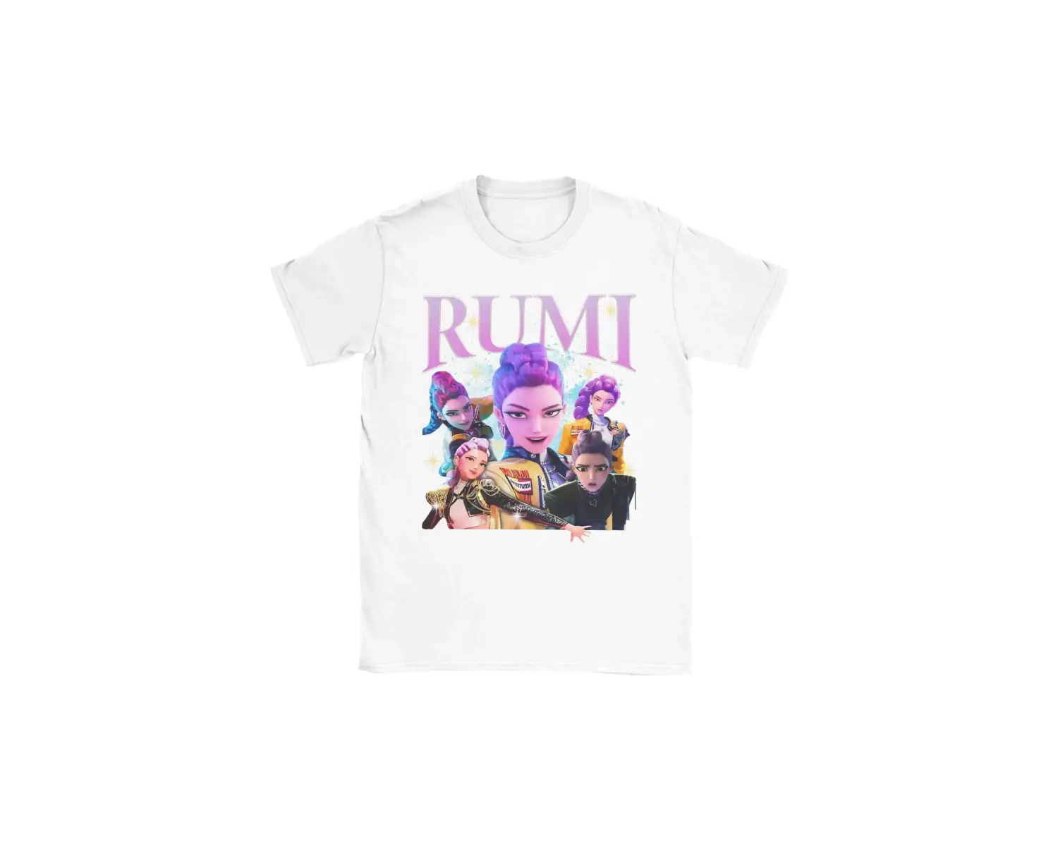 Beyaz Rumi K-pop Demon Hunters Huntrix 90s Yenilik Tee Ekip Boyun T