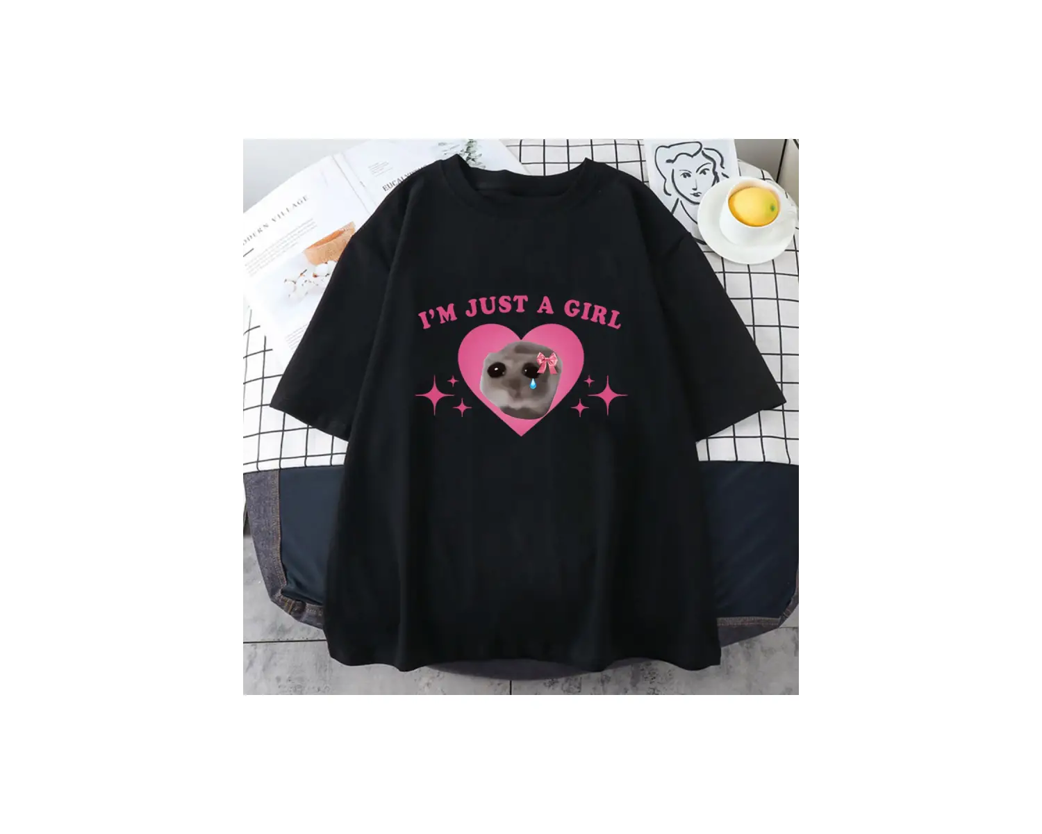 Beyaz Sad Hamster Tshirt Ben Sadece Bir Karikatür baskılı Yaz ler