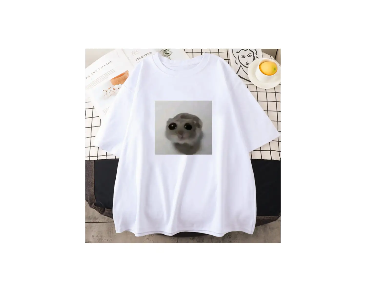 Beyaz Sad Hamster Tshirt Komik Karikatür Grafik baskılı Yaz Y